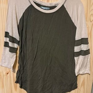 Maurices Olive and Cream Raglan Sleeve Tee